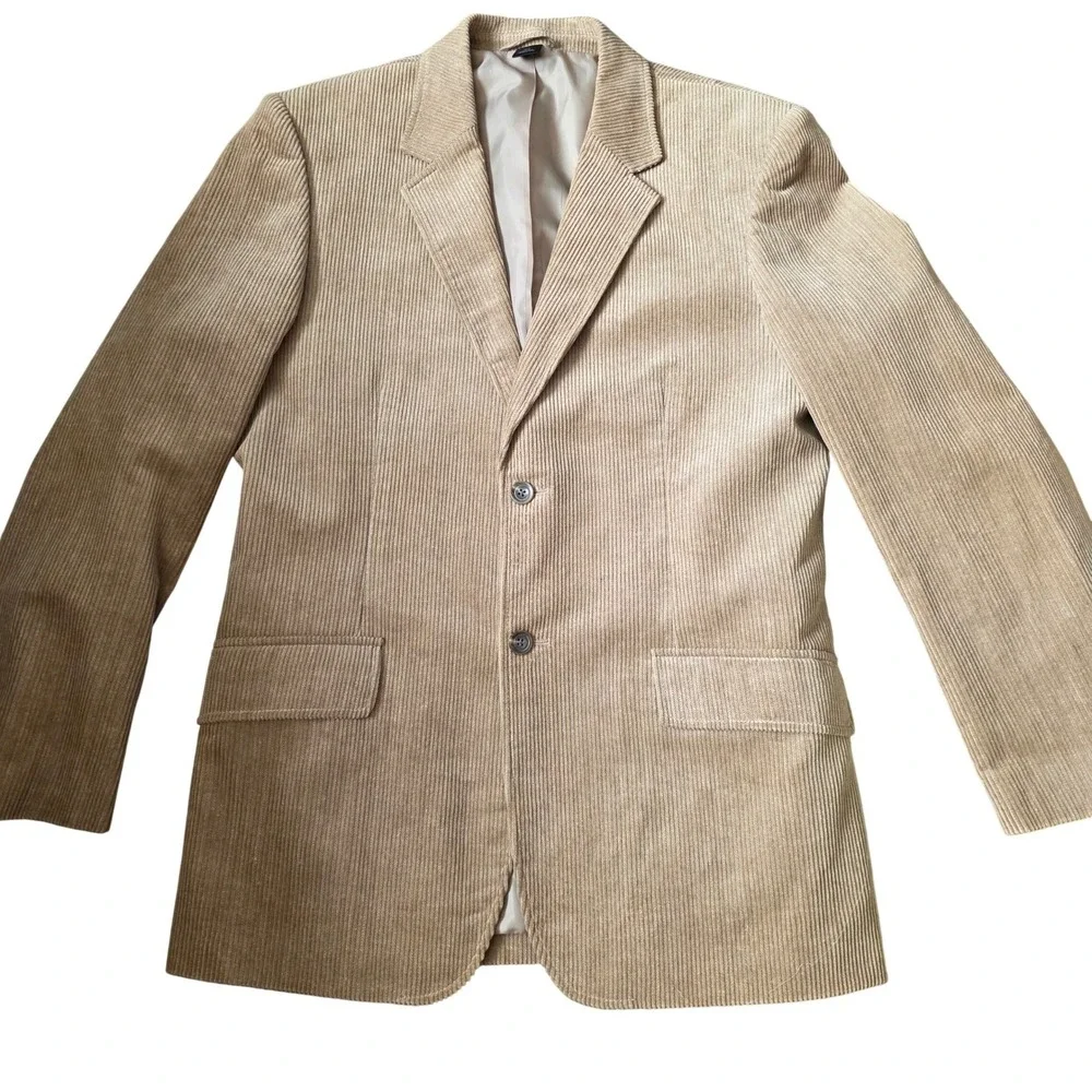 Claiborne Mens Tan Corduroy Sport Coat Blazer 40R Single Breasted